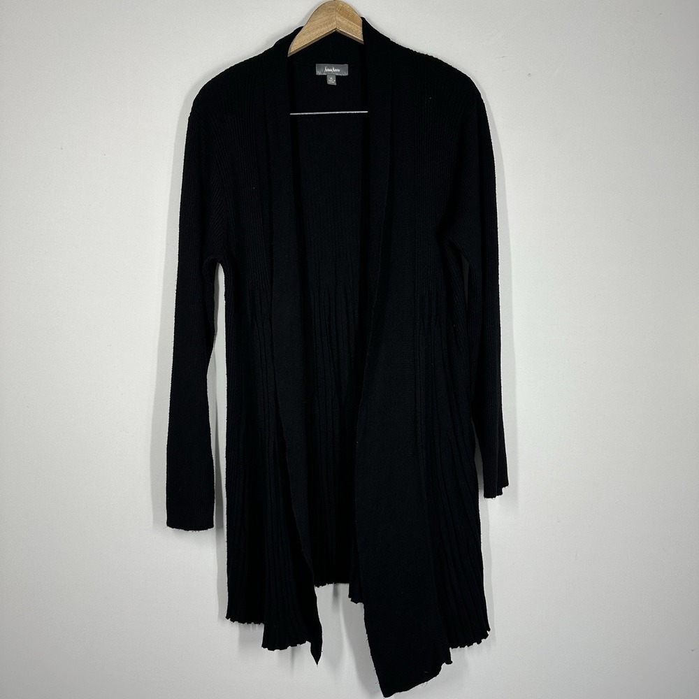 Neiman Marcus black ribbed open-front knit cascade cardigan XL Casual Sweater
